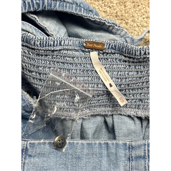 Free People XS Chambray Denim Ruffle Collar Cottagecore Long Sleeve Tie Back Top - Picture 5 of 14